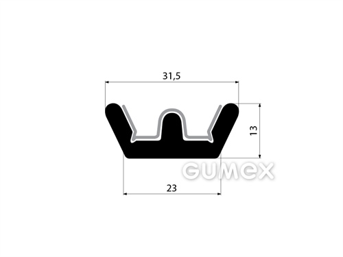 "W" Gummiprofil mit Samt, 13x31,5/5mm, Länge 5000mm, 70°ShA, EPDM, -40°C/+100°C, schwarz, 